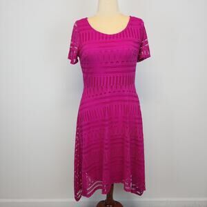 Dana Buchman Lace Handkerchief Midi Dress Size M Magenta Stretch Teacher Easter